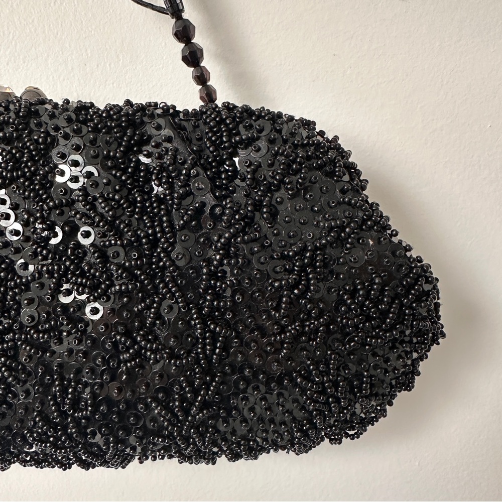 Vintage Elegant FRANCHI Black Beaded Sequin Cocktail Evening Bag Purse - Picture 9 of 16